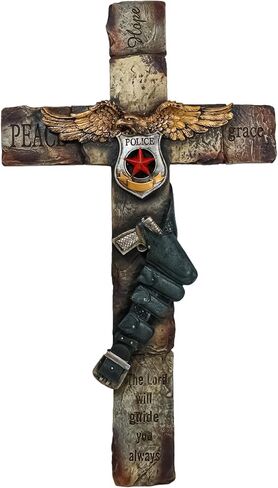 Ebros Gift Large Patriotic Men In Blue Police Officer Badge With Eagle And Gun In Holster Peace Hope Grace Wall Cross Plaque Decor Sculpture 20" H in Saudi Arabia