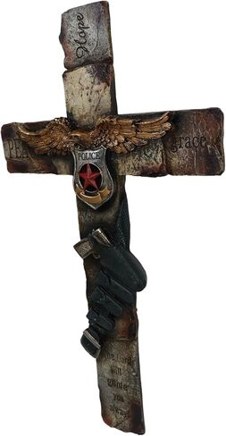 Ebros Gift Large Patriotic Men In Blue Police Officer Badge With Eagle And Gun In Holster Peace Hope Grace Wall Cross Plaque Decor Sculpture 20" H in Saudi Arabia