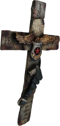 Ebros Gift Large Patriotic Men In Blue Police Officer Badge With Eagle And Gun In Holster Peace Hope Grace Wall Cross Plaque Decor Sculpture 20" H in Saudi Arabia