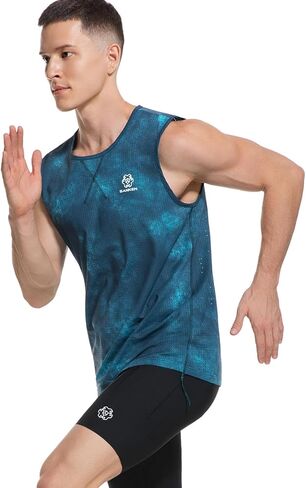 قميص Sanken الرجالي للتمرين بدون أكمام باللون الأزرق بدون خياطة سريع الجفاف بدون أكمام قميص للجري في صالة الألعاب الرياضية ماراثون in Kuwait