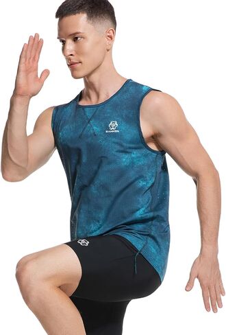 قميص Sanken الرجالي للتمرين بدون أكمام باللون الأزرق بدون خياطة سريع الجفاف بدون أكمام قميص للجري في صالة الألعاب الرياضية ماراثون in Kuwait