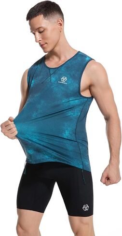 قميص Sanken الرجالي للتمرين بدون أكمام باللون الأزرق بدون خياطة سريع الجفاف بدون أكمام قميص للجري في صالة الألعاب الرياضية ماراثون in Kuwait