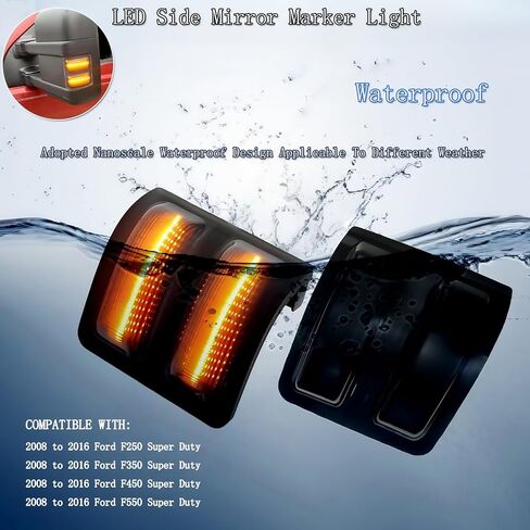 Switchback LED Side Mirror Marker Lamps Compatible With 2008-2016 Ford F250 F350 F450 F550 Super Duty, Smoked Lens Amber LED Parking Light Turn Signal Light,Pack of 2 in Kuwait