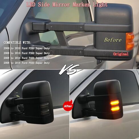 Switchback LED Side Mirror Marker Lamps Compatible With 2008-2016 Ford F250 F350 F450 F550 Super Duty, Smoked Lens Amber LED Parking Light Turn Signal Light,Pack of 2 in Kuwait