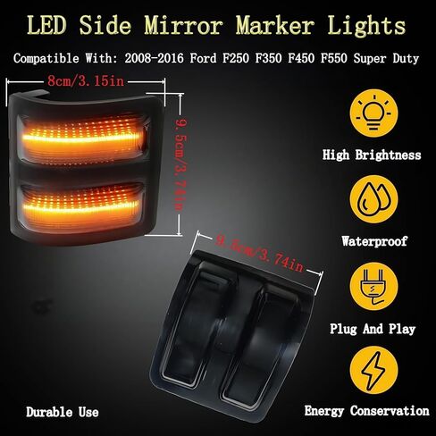 Switchback LED Side Mirror Marker Lamps Compatible With 2008-2016 Ford F250 F350 F450 F550 Super Duty, Smoked Lens Amber LED Parking Light Turn Signal Light,Pack of 2 in Kuwait
