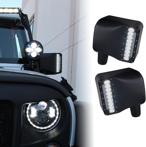مرآة جانبية LED بعدسات دخانية من Xprite مع أضواء موضعية بيضاء وأضواء إشارة الانعطاف الكهرمانية متوافقة مع سيارة جيب رانجلر JK JKU 2007-2018 in Saudi Arabia