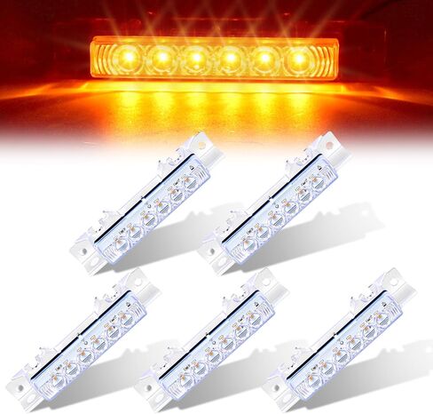5-Pack 6LED Amber Cab Marker Roof Lights Clear Lens Waterproof for Volvo VNL 2003-2020 Trucks in Kuwait