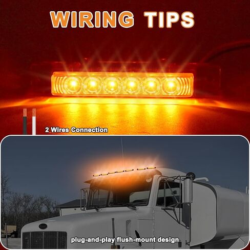 5-Pack 6LED Amber Cab Marker Roof Lights Clear Lens Waterproof for Volvo VNL 2003-2020 Trucks in Kuwait