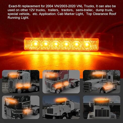 5-Pack 6LED Amber Cab Marker Roof Lights Clear Lens Waterproof for Volvo VNL 2003-2020 Trucks in Kuwait