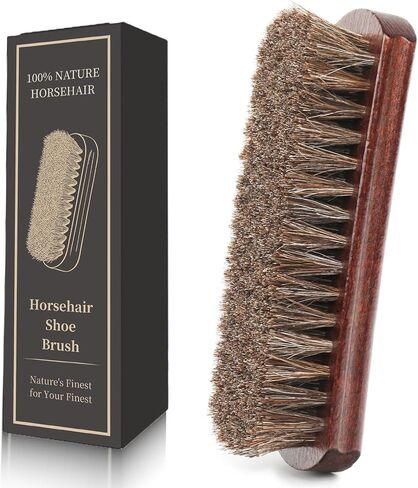 100% 7in Horsehair Shoe Brush Horse Hair Brush for Leather Boots Cleaning Polishing Buffing Shining Professional Shoe Shine Brush for Sneakers Jackets Sofas Bags Furniture Car Seats Leather Care Tool in Saudi Arabia
