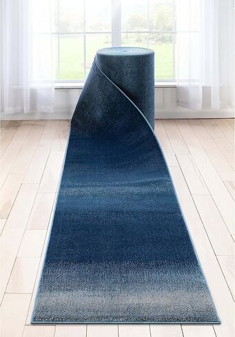 Well Woven Custom Size Hallway Stair Entry Runner- Choose Your Length - Modern Yaro Blue Abstract 26 Inches Wide x 16 Feet Long Runner (26" x 16') Rug in Saudi Arabia