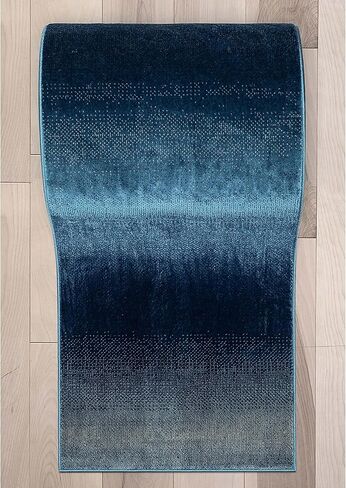 Well Woven Custom Size Hallway Stair Entry Runner- Choose Your Length - Modern Yaro Blue Abstract 26 Inches Wide x 16 Feet Long Runner (26" x 16') Rug in Saudi Arabia