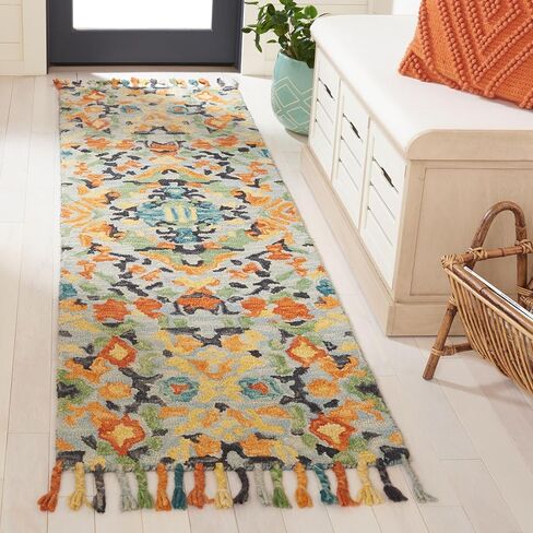 SAFAVIEH Blossom Collection Runner Rug - 2'3" x 8', Blue & Multi, Handmade Tassel Wool, Ideal for High Traffic Areas in Living Room, Bedroom (BLM452A) in Saudi Arabia