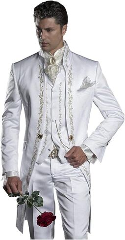 Mens Embroidery White Mandarin Lapel Tail Tuxedos Wedding/Prom Best Man Blazer 3 Pieces Men Suits in Kuwait