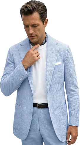 Mens Blue Seersucker Summer Suits 2 Piece Grooms Sear Sucker Suit for Wedding Mens Formal Tuxedo Suits Slim Fit in Saudi Arabia