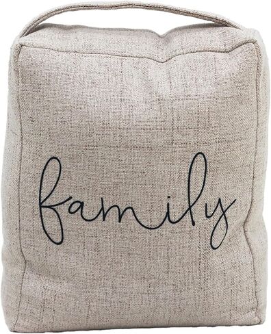 Paris Loft Weighted Fabric Door Stop with 'Family' Saying - Black, 4 lbs, 7.8 x 4.75 x 9 inches in Kuwait