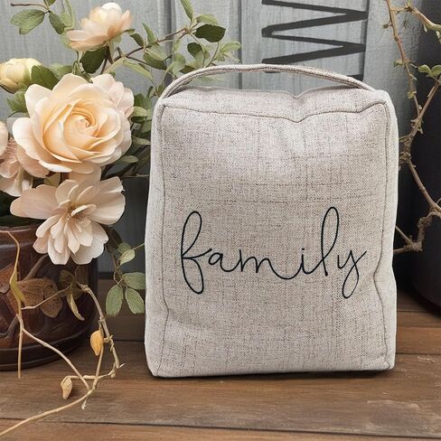 Paris Loft Weighted Fabric Door Stop with 'Family' Saying - Black, 4 lbs, 7.8 x 4.75 x 9 inches in Kuwait