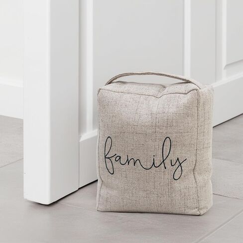 Paris Loft Weighted Fabric Door Stop with 'Family' Saying - Black, 4 lbs, 7.8 x 4.75 x 9 inches in Kuwait