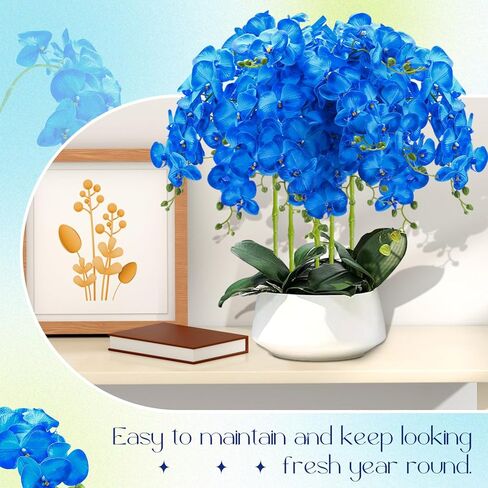 10 Pcs 36 Inch Blue Orchids Artificial Flowers Artificial Phalaenopsis Flowers Faux Orchid Stems Fake Flowers Arrangement for Tall Floor Vase Home, Wedding, Office in Saudi Arabia