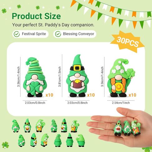Kathfly 30 Pcs St. Patrick's Day Tiny Gnomes Figurines Shamrock Mini Gnomes Figures to Hide and Seek Four Leaf Clover Miniature Statues St. Patrick's Day Gift Party Favors Goodies Bag Accessories in Saudi Arabia