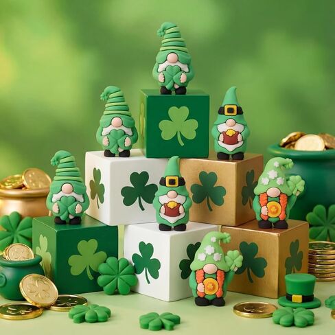 Kathfly 30 Pcs St. Patrick's Day Tiny Gnomes Figurines Shamrock Mini Gnomes Figures to Hide and Seek Four Leaf Clover Miniature Statues St. Patrick's Day Gift Party Favors Goodies Bag Accessories in Saudi Arabia