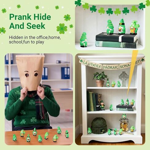 Kathfly 30 Pcs St. Patrick's Day Tiny Gnomes Figurines Shamrock Mini Gnomes Figures to Hide and Seek Four Leaf Clover Miniature Statues St. Patrick's Day Gift Party Favors Goodies Bag Accessories in Saudi Arabia