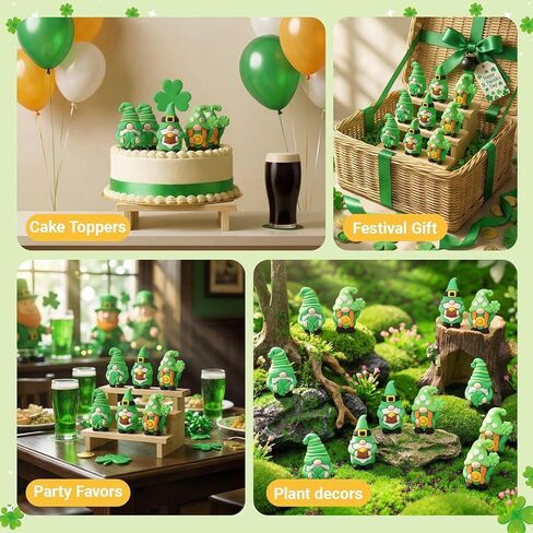 Kathfly 30 Pcs St. Patrick's Day Tiny Gnomes Figurines Shamrock Mini Gnomes Figures to Hide and Seek Four Leaf Clover Miniature Statues St. Patrick's Day Gift Party Favors Goodies Bag Accessories in Saudi Arabia
