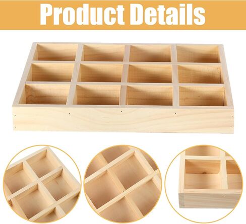 2 Pack Wooden Sorting Tray Grid Display Wood Divided Organizer Rectangular Vanish Finished Section Box for Rings Earrings Necklaces Bracelets (12 Compartments, 12.9 x 9.1 x 1.55 Inch) in Kuwait
