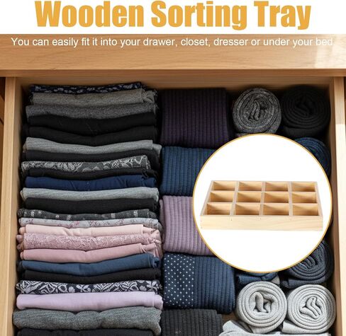 2 Pack Wooden Sorting Tray Grid Display Wood Divided Organizer Rectangular Vanish Finished Section Box for Rings Earrings Necklaces Bracelets (12 Compartments, 12.9 x 9.1 x 1.55 Inch) in Kuwait