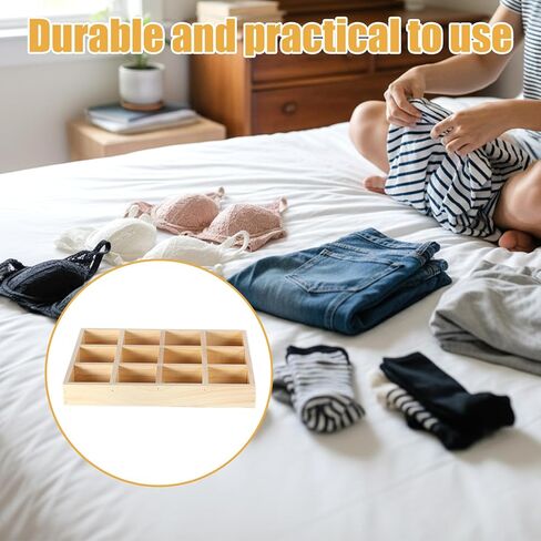 2 Pack Wooden Sorting Tray Grid Display Wood Divided Organizer Rectangular Vanish Finished Section Box for Rings Earrings Necklaces Bracelets (12 Compartments, 12.9 x 9.1 x 1.55 Inch) in Kuwait