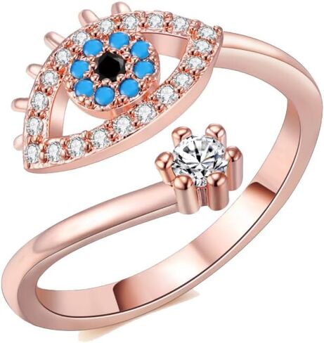MYANAIL Devil's Eye Ring for Woman 18K Gold-Plated or Silver Pearl Tassel Ring 3D Evil Eye Charm Finger Rings Large Chunky Adjustable Open Rings Charming Personalized Jewelry Accessory Gifts in Kuwait