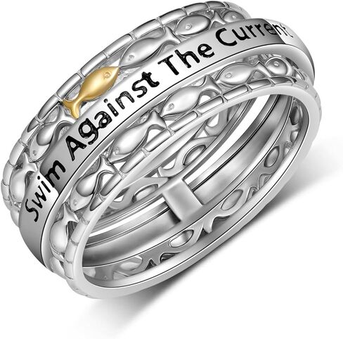Swim Against The Current Ring 925 Sterling Silver Fish Inspirational Ring Inspirational Jewelry Gifts for Women in Saudi Arabia