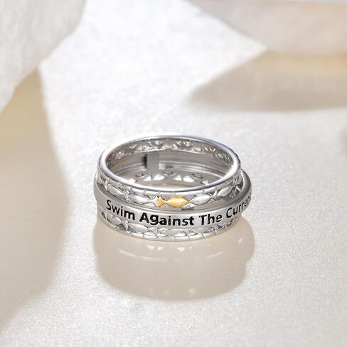 Swim Against The Current Ring 925 Sterling Silver Fish Inspirational Ring Inspirational Jewelry Gifts for Women in Saudi Arabia