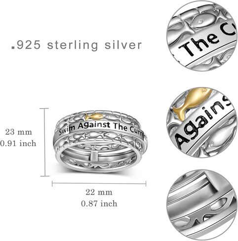 Swim Against The Current Ring 925 Sterling Silver Fish Inspirational Ring Inspirational Jewelry Gifts for Women in Saudi Arabia