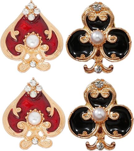 4 قطعة بطاقات اللعب دبابيس سترات مزخرفة بالمينا القلب نادي بوكر بروش دبوس شارات طوق ظهره وشاح قبعة ديكور in Kuwait