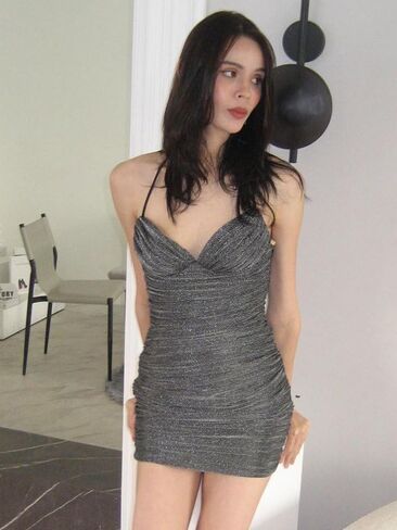Women's Sexy Spaghetti Strap Deep Sleeveless Midi Club Dress in Saudi Arabia