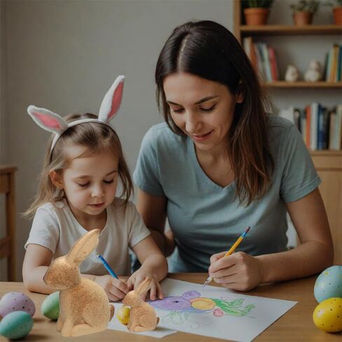 تماثيل أرنب عيد الفصح الخشبية، ديكور أرنب على الطاولة لتزيين المنزل في الربيع وعيد الفصح، مطلية باللون الأبيض وخيارات خشبية طبيعية غير مكتملة (بني) in Kuwait