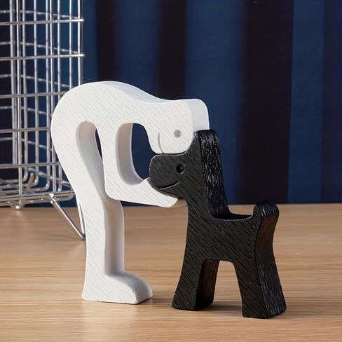Human & Dog Statue Figurine Sculpture Home Office Decor, Man & Dog Decorative Ornaments to Remember Friendship Between People & Pets (White-Black) in Saudi Arabia