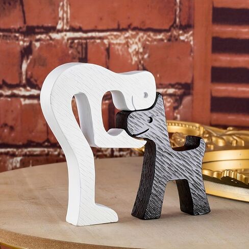 Human & Dog Statue Figurine Sculpture Home Office Decor, Man & Dog Decorative Ornaments to Remember Friendship Between People & Pets (White-Black) in Saudi Arabia