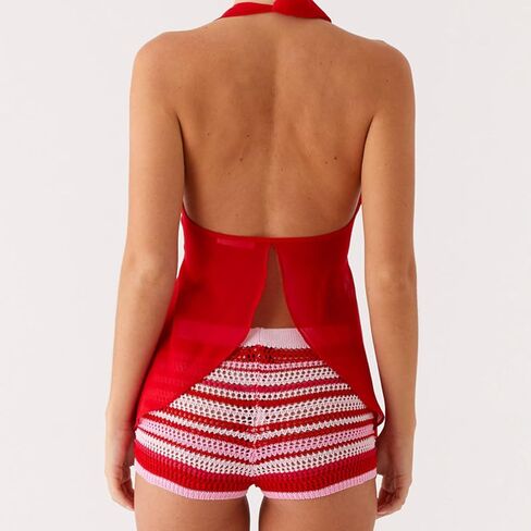 Women Crochet Micro Mini Shorts Y2k Low Waisted Knit Booty Shorts Color Block Striped Stretchy Short Bottoms in Saudi Arabia