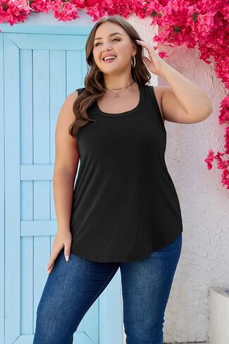 Women's Loose Fit Plus Size Tank Tops Scoop Neck Trendy Sleeveless Tops Summer Casual Flowy Clothes Outfit XL - 5XL in Saudi Arabia