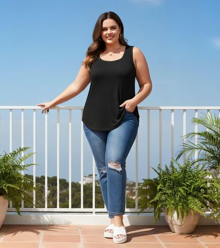 Women's Loose Fit Plus Size Tank Tops Scoop Neck Trendy Sleeveless Tops Summer Casual Flowy Clothes Outfit XL - 5XL in Saudi Arabia