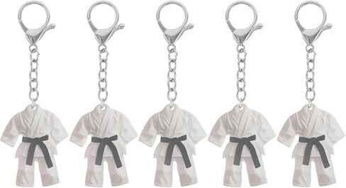 5pcs Black Waistband Taekwondo Suit Key Ring - Acrylic Mini 3D Martial Arts Uniform Keychain for Beginners and Enthusiasts Karate Collectible - Unique Sport Keychains for Teens in Kuwait