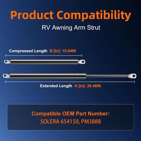 Qty (2) 26.5inch 175lb/779N Gas Strut Shock Spring Lift Support RV Awning Arm Fit for SOLERA PM3888 654150l in Saudi Arabia