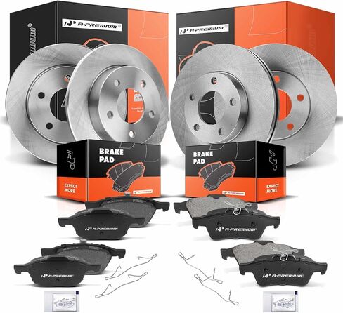 A-Premium Front Vented & Rear Solid Disc Brake Rotors + Ceramic Pads Kit Compatible with Select Mazda Models - 3 2005-2009 L4 2.3L, 3 2010-2013 L4 2.5L, 12-PC Set in Saudi Arabia