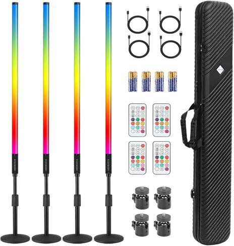 4Pack 4800mAh Battery Powered 4ft RGB led Tube dj Light bar with Stand Colored Video Stick Lights for 360 Photo Booth Studio Dance Club Party Wedding Events Stage Lighting in Saudi Arabia