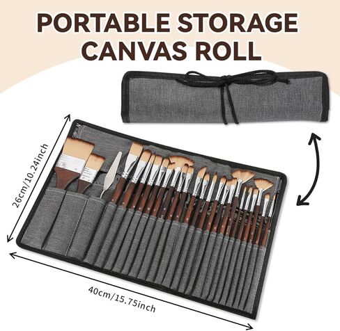 Bowitzki 25pcs Paint Brush Set,Professional Artist Paintbrush kit with Flat, Filbert, Fan, Dagger, Cat Tongue, Round, Angle, Spatula,Rigger for Oil, Acrylic Canvas Paintings, Body Face Painting in Kuwait