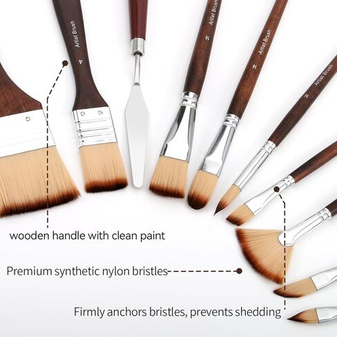 Bowitzki 25pcs Paint Brush Set,Professional Artist Paintbrush kit with Flat, Filbert, Fan, Dagger, Cat Tongue, Round, Angle, Spatula,Rigger for Oil, Acrylic Canvas Paintings, Body Face Painting in Kuwait