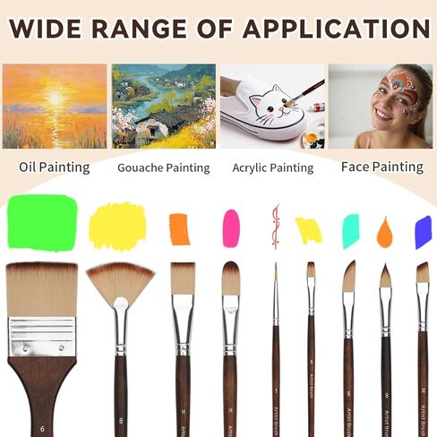 Bowitzki 25pcs Paint Brush Set,Professional Artist Paintbrush kit with Flat, Filbert, Fan, Dagger, Cat Tongue, Round, Angle, Spatula,Rigger for Oil, Acrylic Canvas Paintings, Body Face Painting in Kuwait