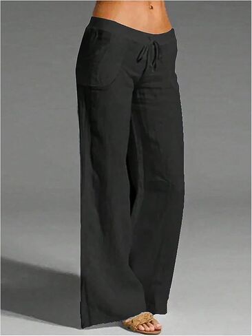 Milumia Women's Wide Leg Linen Palazzo Pants Elastic Low Rise Casual Long Trousers with Pockets in Saudi Arabia